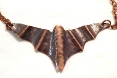 SOLD Fire Patina Bat Necklace