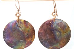 SOLD Flame Painted Copper Disk Earrings